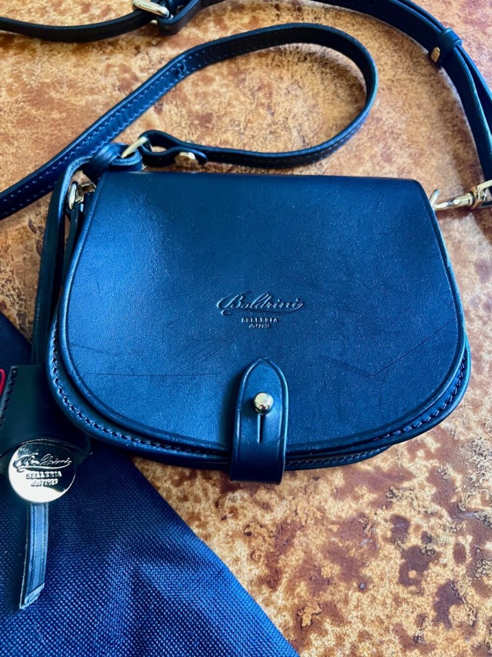 Boldrini Selleria Italian Saddle Black Smooth Leather Crossbody Mini Bag